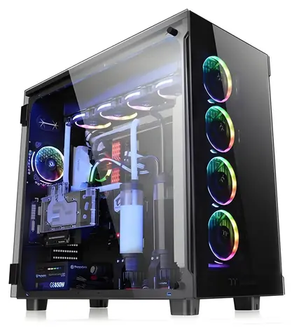 Thermaltake View 91 RGB Riing černá / Full tower / 4× USB 3.0, USB-C / 4× 140 mm RGB / bez zdroje / průhledná bočnice