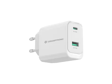 Conceptronic ALTHEA20W45 bílá / USB nabíjecí adaptér / 1x USB-A / 1x USB-C / 45 W / GaN / PD 3.0
