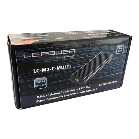 LC-Power LC-M2-C-MULTI černá / Externí box pro M.2 SSD / NVMe + SATA / USB-C / 10 Gbps