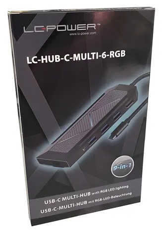 LC-Power LC-HUB-C-Multi-6-RGB černá / USB hub / USB-C 3.2 Gen 2 / 3× USB-A 3.2 / HDMI 4K/30Hz / RJ45 / PD 100W / RGB