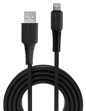 Lindy USB-A - Lightning 3 m černá / Nabíjecí a datový kabel / MFi certifikace / USB 2.0 / 480 Mbit/s
