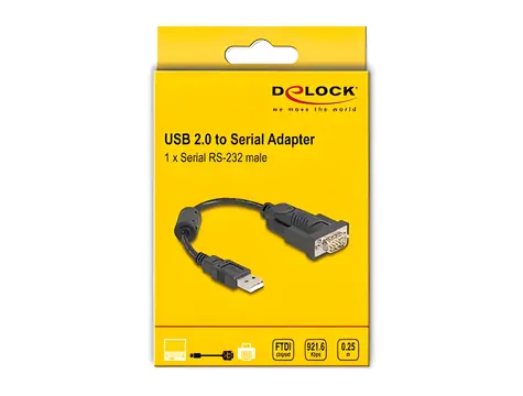 DeLock / Redukce / USB 2.0 Typ-A na RS-232 DB9 / FTDI FT232RL / 0,25 m