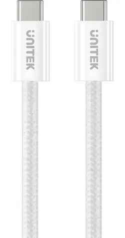 Unitek C14141AWH01-1M bílá / Nabíjecí kabel / USB-C - USB-C / 100W / PD / 1 m / opletený / magneticky stáčecí