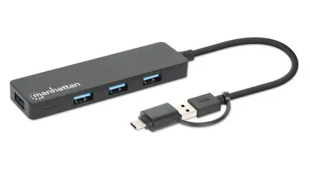 Manhattan Kombi-Hub černá / USB hub / 4x USB-A + USB-C / USB 3.2 Gen 1 / 5 Gbit/s / Bus Power