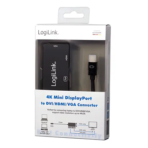 LogiLink / Adaptér Mini DisplayPort na HDMI + DVI + VGA / 4K 30 Hz / 0,15 m