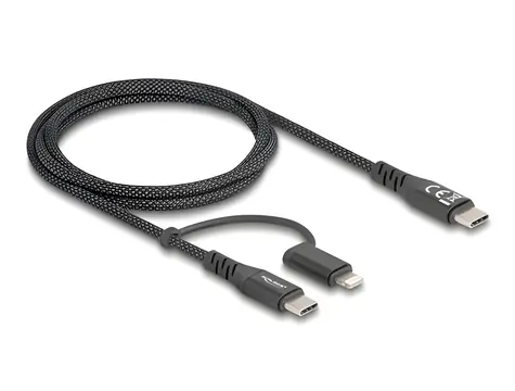 DeLock USB-C - USB-C/Lightning černá / Kabel / 2v1 / MFi / USB PD 60W / 1 m