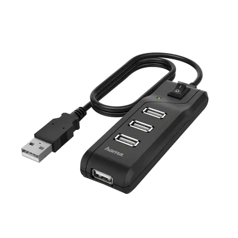 Hama USB 2.0 Hub s vypínačem černá / USB hub / 4× USB-A / napájení přes USB / kabel 1,8 m
