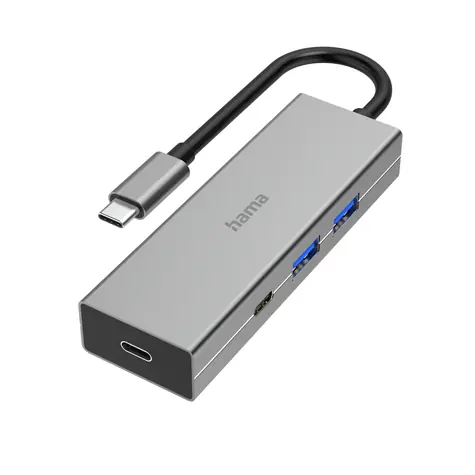 Hama USB-C hub šedá / 4 porty / 2x USB-A + 2x USB-C / USB 3.2 Gen1 / 5 Gb/s