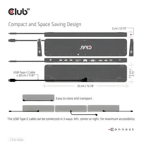Club3D CSV-1565 černá / Dokovací stanice USB-C 14v1 / HDMI / DP / VGA / 3x USB-A / 2x USB-C / RJ-45 / SD / MicroSD