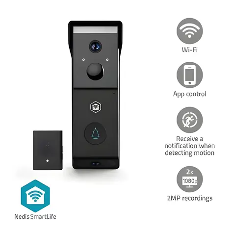 Nedis WIFICDP31BK / Chytrý dveřní videotelefon / Wi-Fi / SmartLife / 2x Full HD 1080p / Baterie / IP54