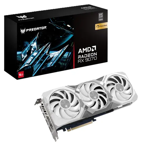 Acer Predator BiFrost Radeon RX 9070 OC bílá / Grafická karta / 2700 MHz / 16GB GDDR6 / 256-bit / 1x HDMI + 3x DP