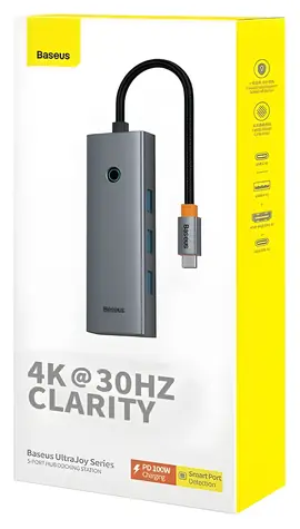 Baseus UltraJoy 5-Port / Hub USB-C / HDMI 4K@30Hz / 3× USB 3.0 / PD / šedý