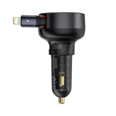 Baseus Enjoyment Pro černá / Nabíječka do auta / USB-A / navíjecí kabel Lightning / 55W