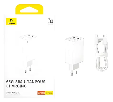 Baseus GaN6 Pro bílá / Rychlonabíječka do sítě / 2x USB-C / 2x USB-A / 65W