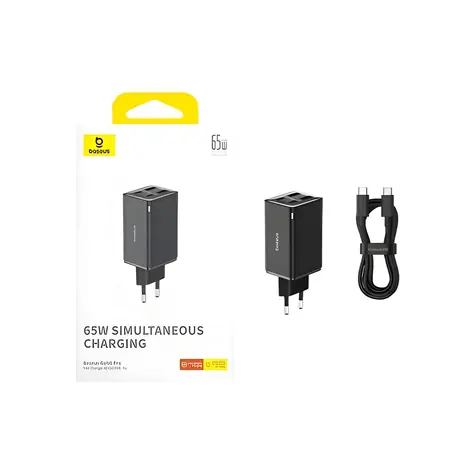 Baseus GaN6 Pro černá / Rychlonabíjecí adaptér / 2x USB-C / 2x USB-A / 65W