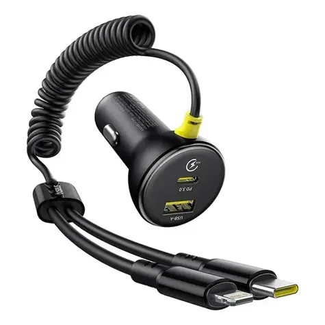 Baseus Circular černá / Autonabíječka / USB-A + USB-C / 60W / kabel Lightning + USB-C 1,4 m