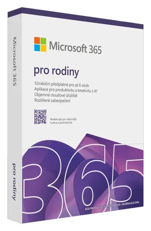 Microsoft 365 pro rodiny CZ / Kancelářský software / Elektronická licence / 12 měsíců / Až 6 uživatelů / 6 TB OneDrive