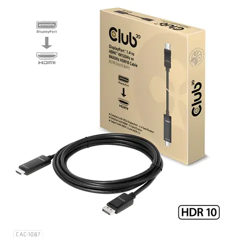 Club3D Kabel DisplayPort 1.4 na HDMI 2.1 / 4K 120Hz nebo 8K 60Hz / HDR10 / 3m