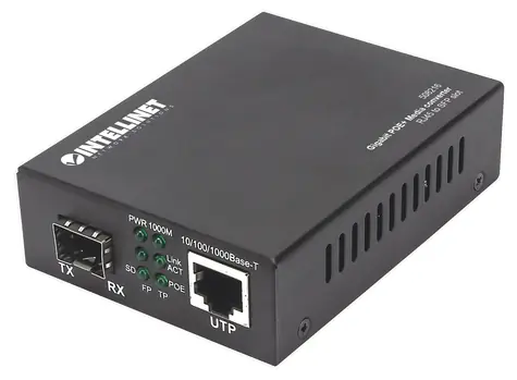 Intellinet Gigabit PoE+ Media Converter / Konvertor médií / 1x RJ-45 / 1x SFP / 1000 Mbps / PoE+ / 120 km
