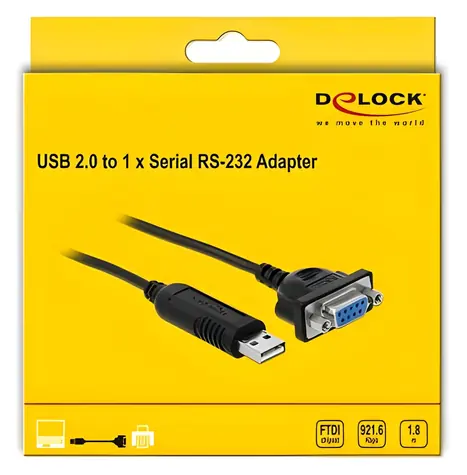 DeLock USB 2.0 na RS-232 černá / Adaptér / USB Typ-A / RS-232 / 1,8 m / pozlacené kontakty