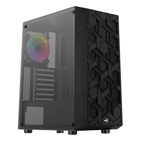 AeroCool Hive v3 černá / PC skříň / Midi Tower / ATX / mATX / Mini-ITX / 1x 120 mm FRGB / tvrzené sklo / bez zdroje