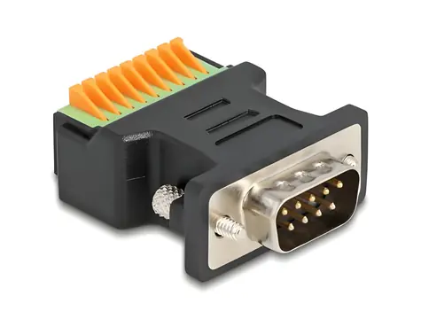 DeLock D-Sub 9 pin (M) - Terminal Block 9 pin (F) černá / Adaptér / tlačítkový / bez nářadí