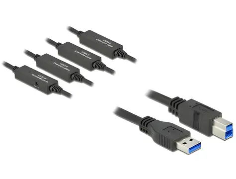 DeLock USB 3.2 Gen 1 USB-A na USB-B černá / Kabel / 20 m / 5 Gbit/s / aktivní