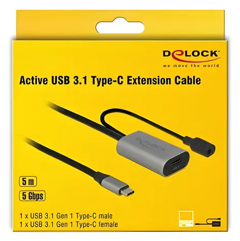 DeLock / Aktivní prodlužovací kabel USB-C (M-F) / USB 3.2 Gen 1 / 5 Gbps / 5m