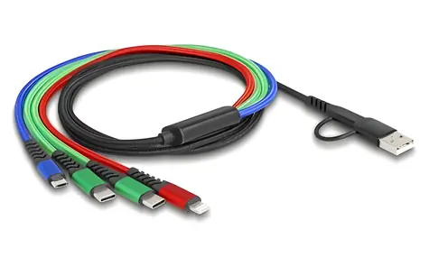 DeLock 4v1 barevný / Napájecí kabel / USB-A & USB-C / Micro-USB & USB-C & Lightning / 1,2 m / 3 A