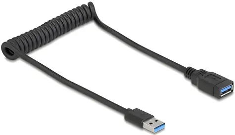 Delock USB-A (M) - USB-A (F) 0,6 m černá / Prodlužovací kabel / Spirálový / USB 5 Gbps