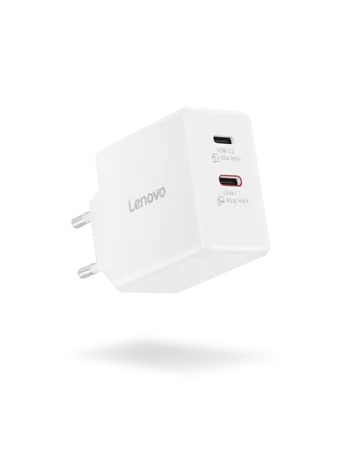 Lenovo Dual USB-C 65W GaN bílá / Napájecí adaptér / 2× USB-C / 1,5 m kabel