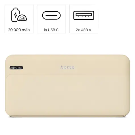 Hama Pocket 20 písková / Powerbanka / 20000 mAh / 2x USB-A / 1x USB-C / 5V / 2,1A