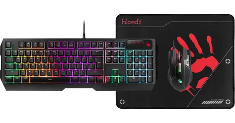 A4tech Bloody B1700 černá / herní set klávesnice s myší / RGB / Anti-ghosting / 6000 DPI / USB