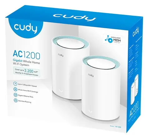Cudy AC1200 M1300 2ks / Wi-Fi Mesh systém / Dual-Band / 2.4 GHz 300Mbps / 5 GHz 867Mbps / 1x WAN 1x LAN RJ45