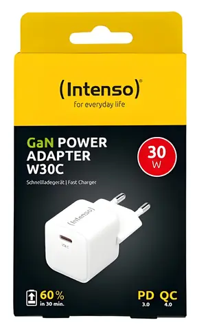 Intenso 30W GaN bílá / Nabíječka / USB-C / PD 3.0, QC 4.0 / 1x výstup