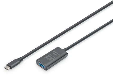 Digitus USB-C - USB-A černá / Prodlužovací kabel / Aktivní / USB 3.2 Gen1 5 Gbps / 5 m