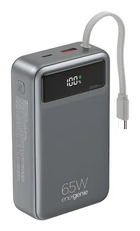 Gembird PB20-PD65-LCD-01 černá / Power banka / 20000 mAh / 65W PD / LCD / 1x USB-C / 1x USB-A