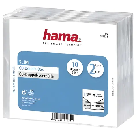 Hama CD Slim Double Box průhledná / Obal na CD / 2 disky / 10 ks