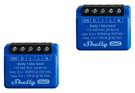 Shelly 1 Mini Gen3 2ks / Chytré Wi-Fi relé (1 kanál) / Wi-Fi / Bluetooth / 8A