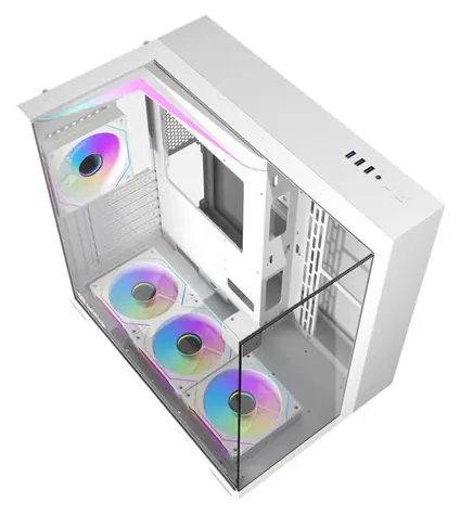 darkFlash TH285 bílá / ATX / 4 ventilátory / 3x USB-A / průhledná bočnice / bez zdroje
