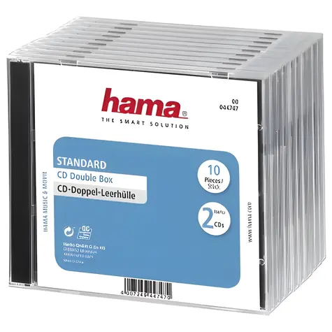 Hama CD Standard Double průhledná-černá / Obal na 2 CD / 10 ks