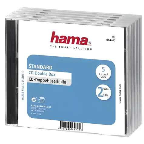 Hama CD Standard Double Box průhledná-černá / Obal na CD/DVD / na 2 disky / 5 ks