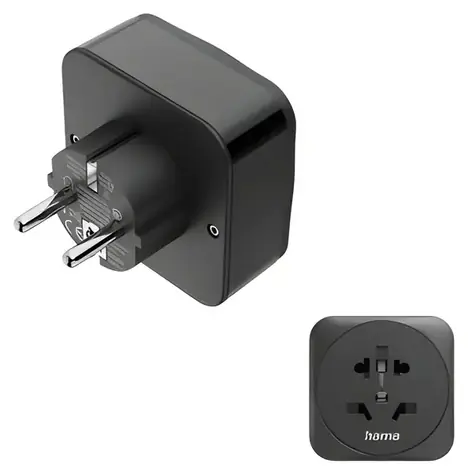 Hama cestovní zásuvkový adaptér do EU černá / Zásuvkový adaptér / 3pól / USB-A + USB-C PD 20 W