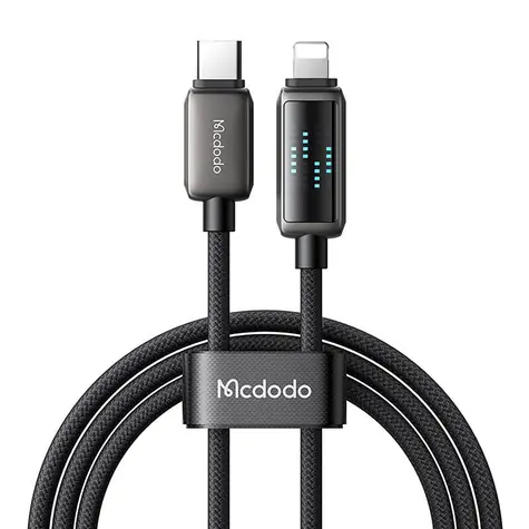 Mcdodo CA-2630 USB-C/Lightning kabel s LED displejem černá / Datový kabel / 36 W / 1,2 m / USB-C(M)/Lightning(M)