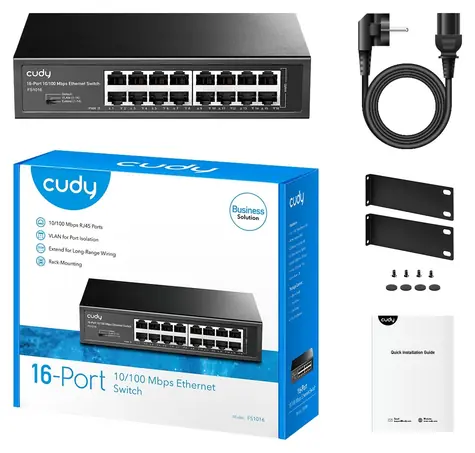 Cudy 16-Port černá / Switch / 16× RJ-45 / 10/100 Mbps / Plug & Play / kov