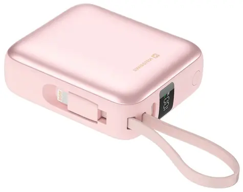 SWISSTEN Space 10000mAh růžová / Powerbanka s integrovanými kabely / USB-C + Lightning
