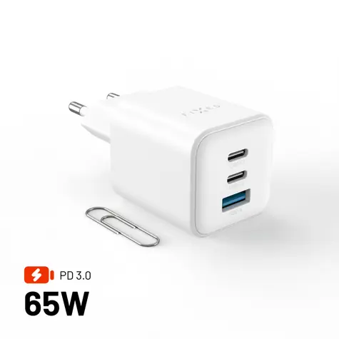 FIXED Mini GaN s 2xUSB-C a USB výstupem podpora PD 65W bílá