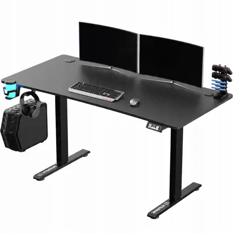 ULTRADESK LEVEL V2 černá / Herní elektricky nastavitelný stůl / 140 x 68 x 72-117 cm / držák sluchátek&nápojů