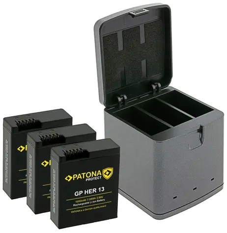 Patona Triple GoPro Hero 13 / Nabíječka + 3× baterie / USB-C / 1950 mAh