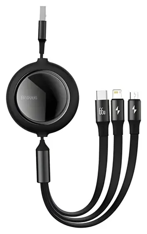 Baseus Bright Mirror černá / Kabel 3v1 / USB-A - Micro-USB, USB-C, Lightning / 66 W / 1,2 m